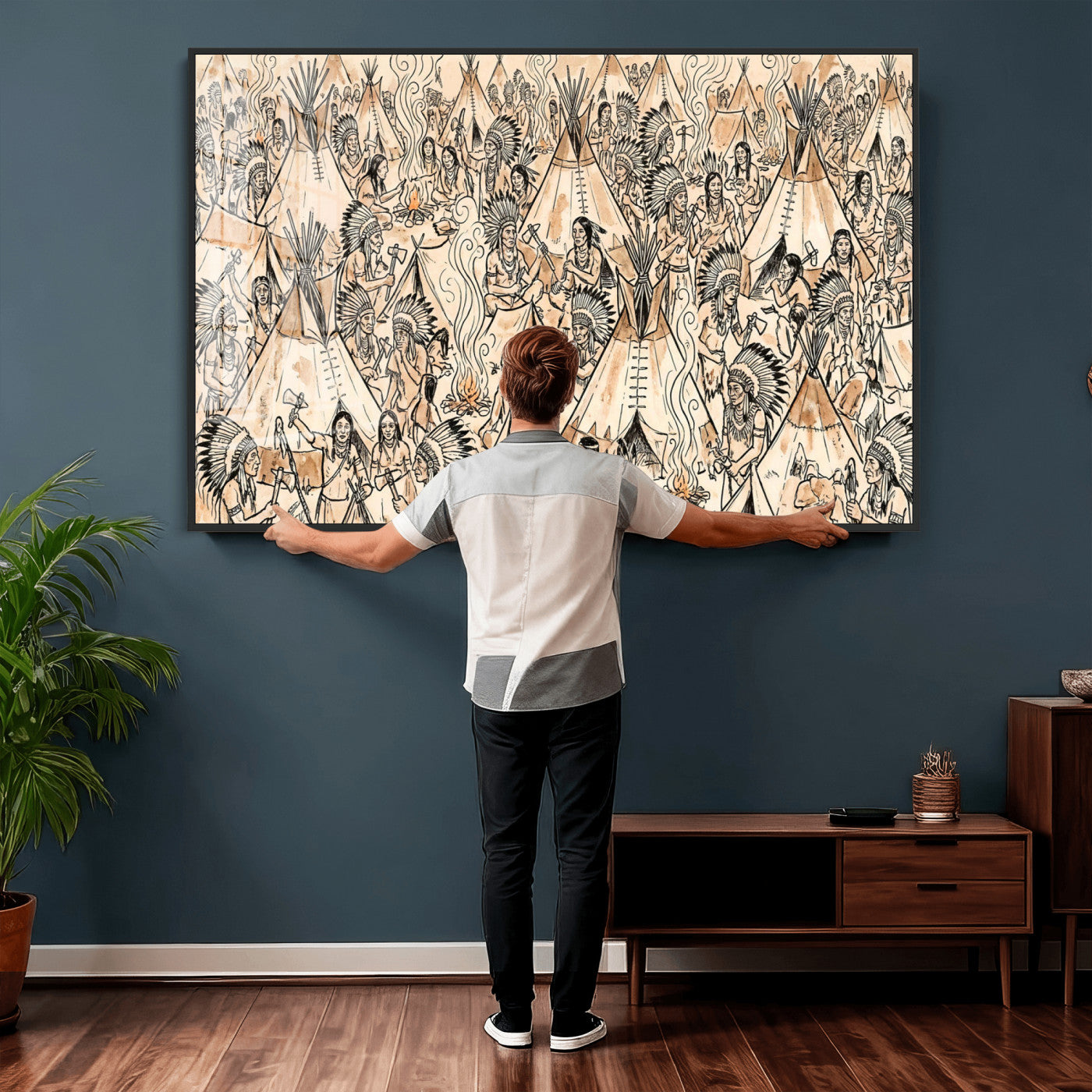72739176-MGV-CV-36X24 - Farmhouse Animals Wall Art Canvas Print - Abstract Farm Animal Drawing Mid-Century Wall Art for Cabin Decor