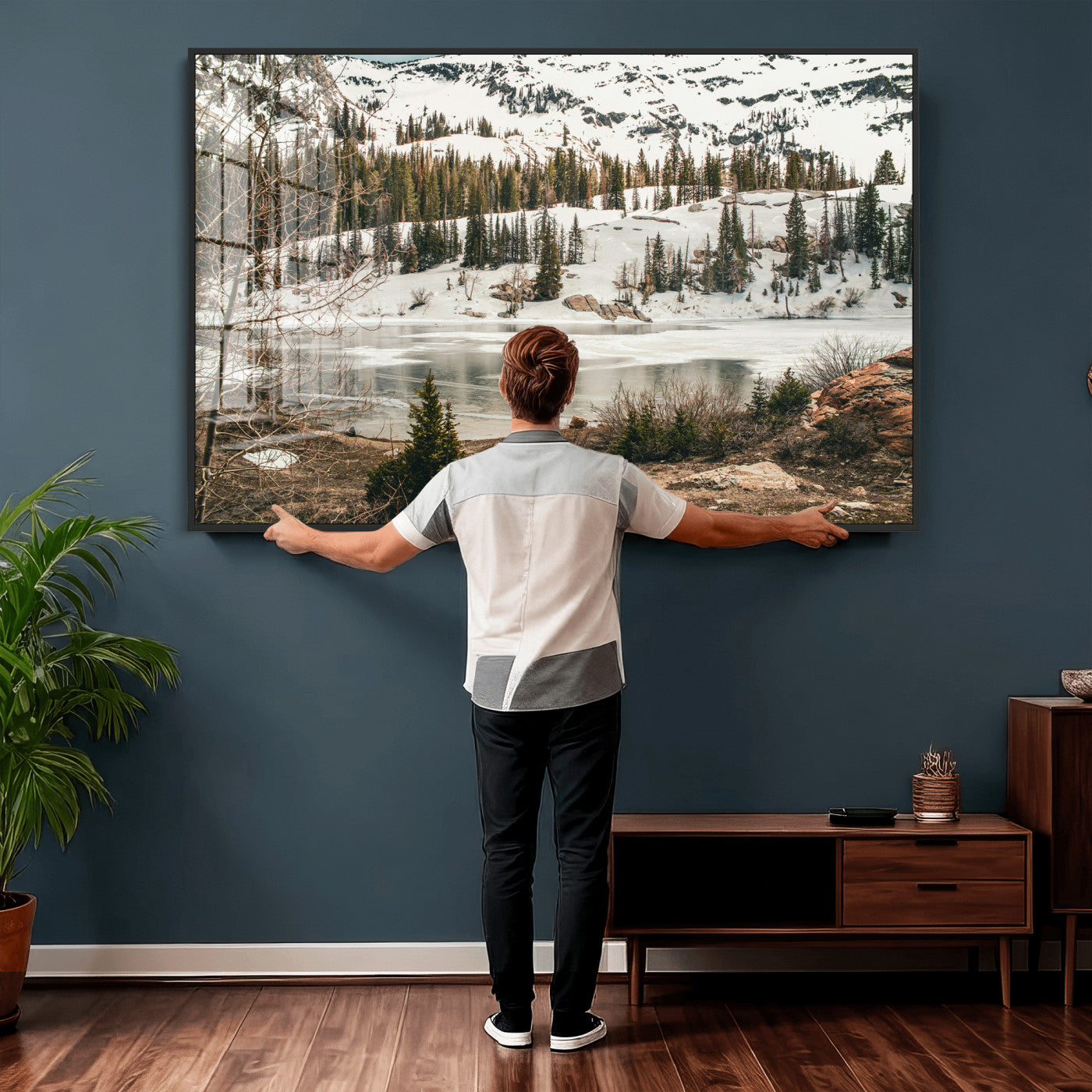 10336249-MGV-CV-36X24 - Snowy Mountain Landscape Wall Art Canvas Print, Alpine Pine Forest Winter Nature Wall Decor for Living Room and Office