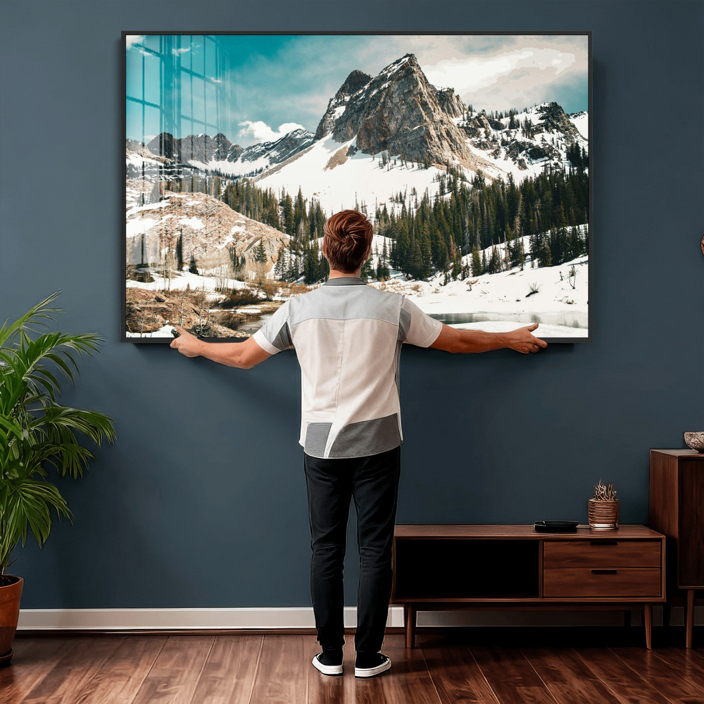 56837070-MGV-CV-36X24 - Snowy Mountain Landscape Wall Art Canvas Print, Alpine Pine Forest Winter Nature Wall Decor for Living Room and Office