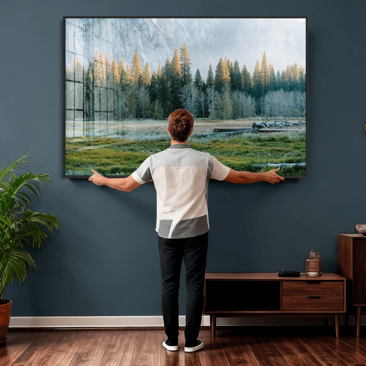 95548744-MGV-CV-36X24 - Forest Meadow Wall Art Canvas Print, Pine Tree Landscape Nature Artwork, Mountain Valley Scenic Photography, Calm Wilderness Wall Decor