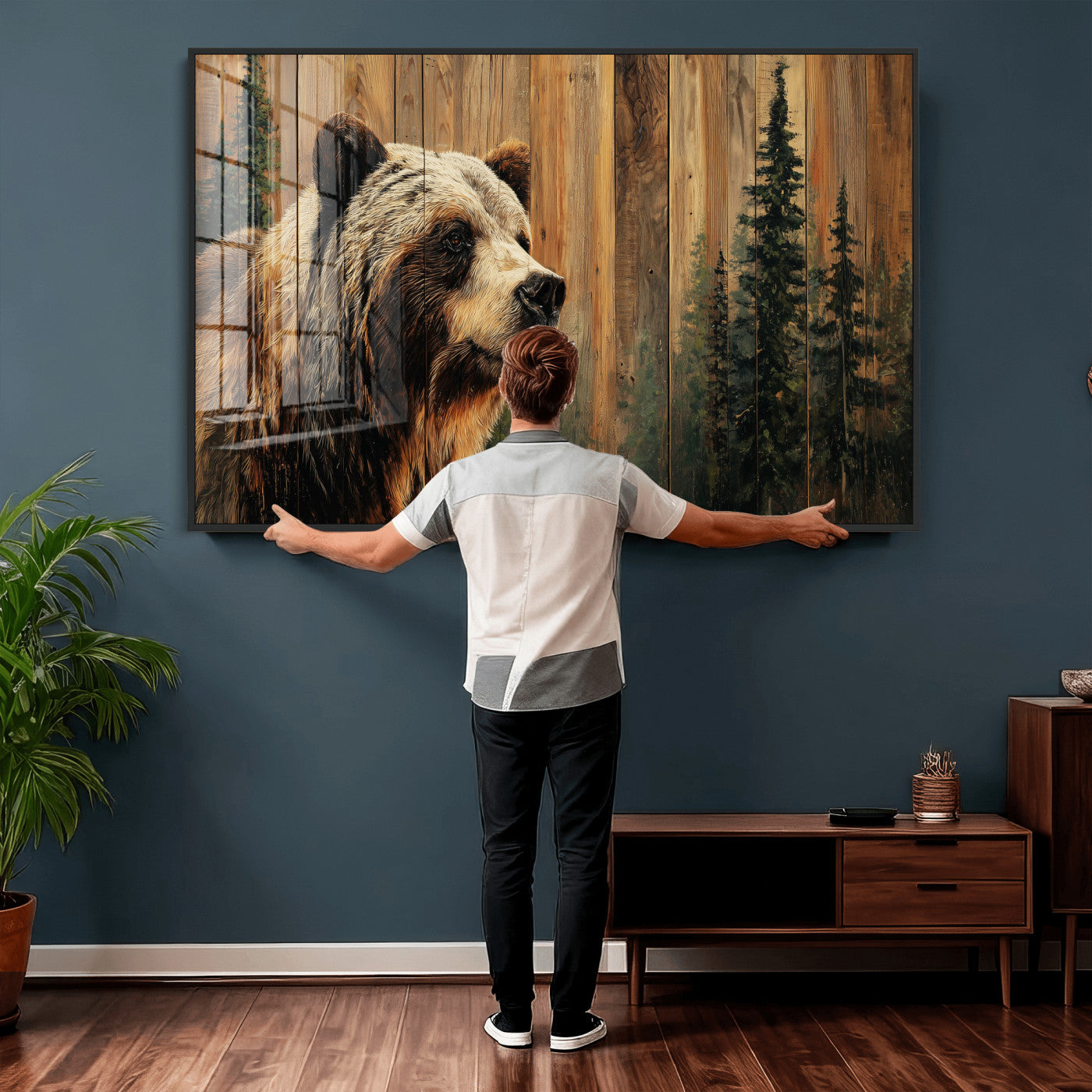75645180-MGV-CV-36X24 - Grizzly Bear Wall Art Canvas Print, Rustic Wildlife Bear Artwork, Forest Animal Painting, Cabin Lodge Nature Wall Decor