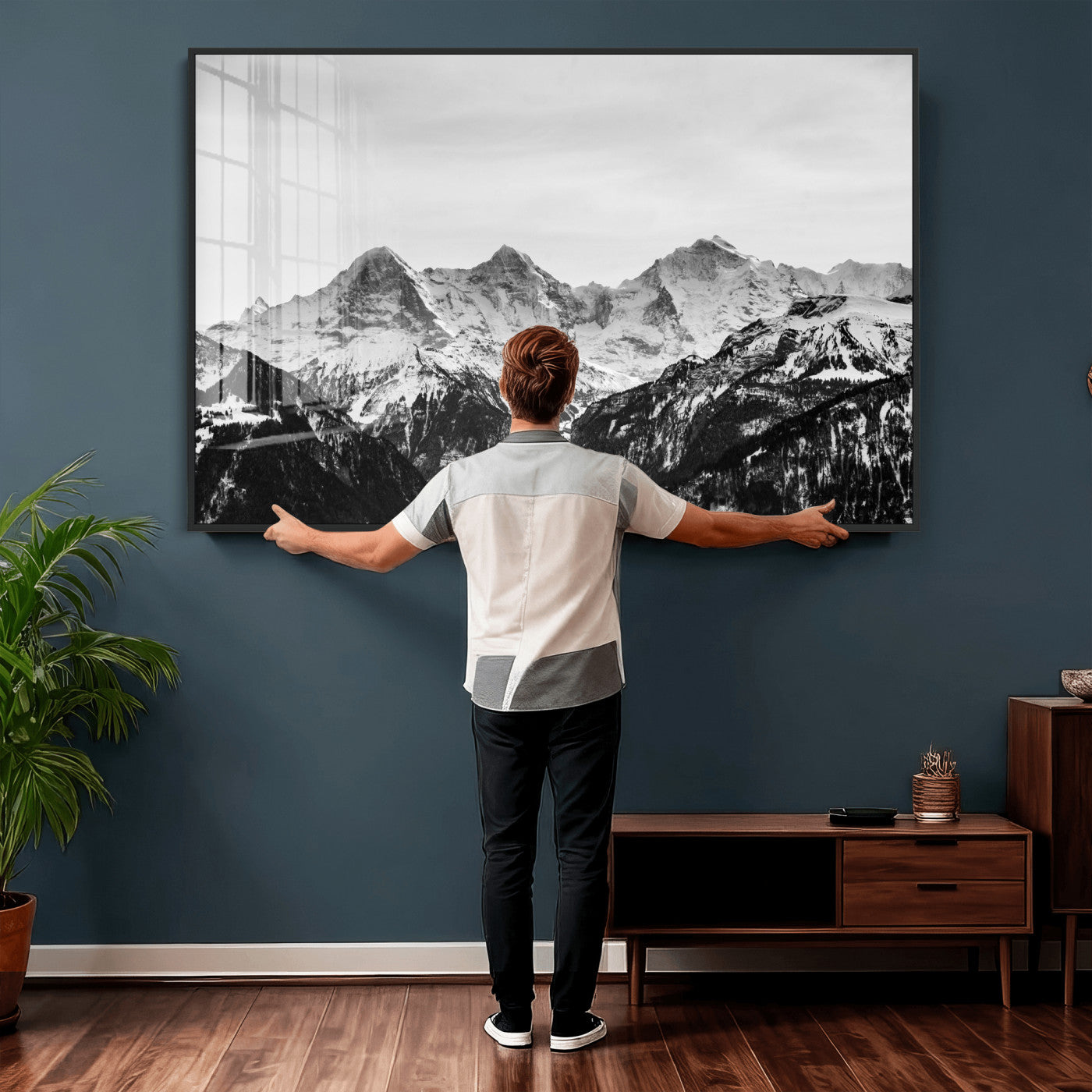 85684934-MGV-CV-36X24 - Black and White Mountain Wall Art Canvas Print, Snowy Alpine Peaks Landscape Photography, Minimal Monochrome Mountain Art, Scenic Nature Wall Decor