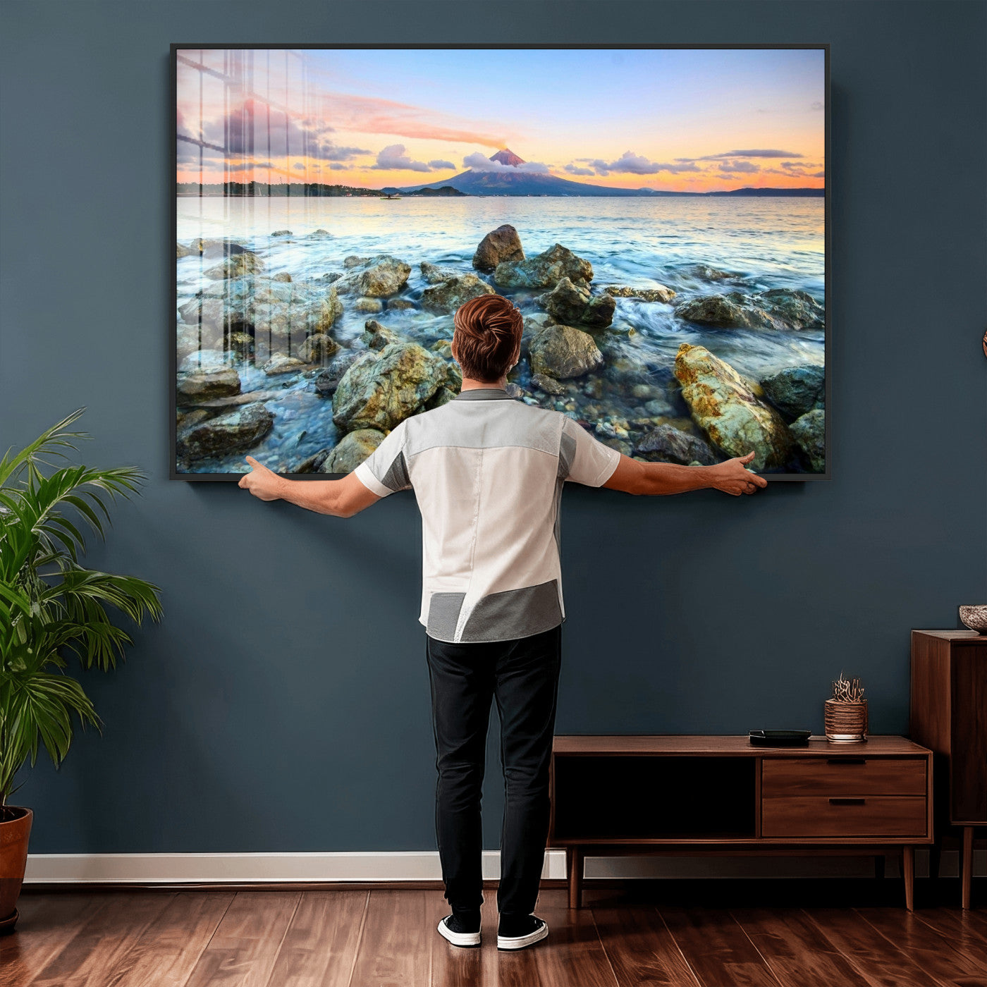 46869511-MGV-CV-36X24 - Mayon Volcano Seascape Landscape Wall Art Canvas Print, Tropical Ocean Shore Mountain Canvas Print, Philippines Coastal Scenic Art Printing