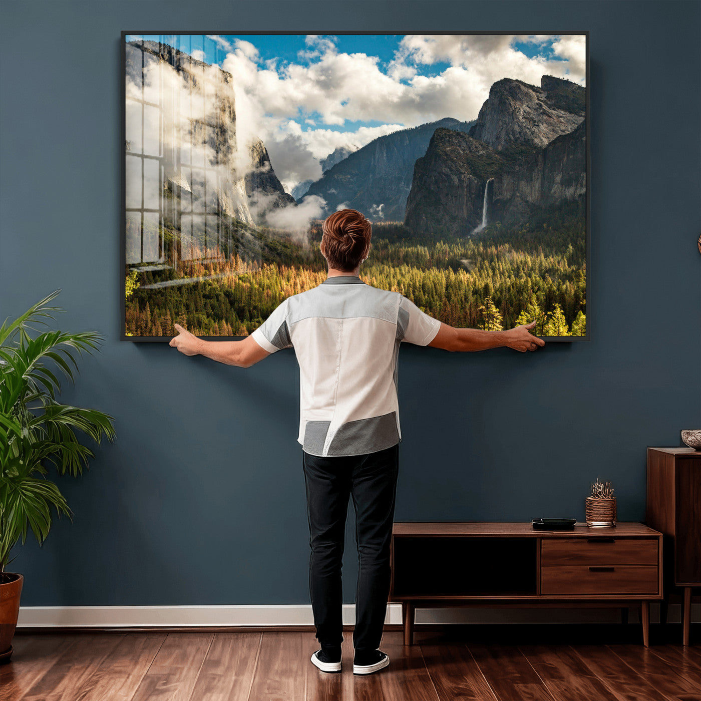 18271001-MGV-CV-36X24 - Yosemite Valley River Landscape Wall Art Canvas Print, Granite Cliffs Forest River Canvas Print, California National Park Moody Scenic Art Printi