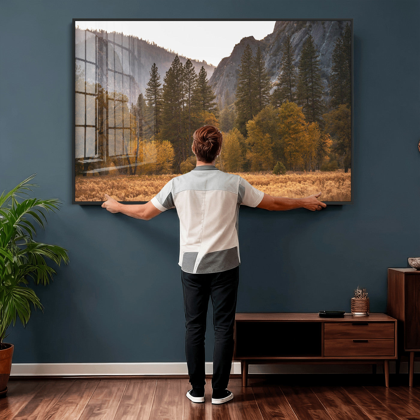 61682763-MGV-CV-36X24 - Yosemite Valley Autumn Forest Landscape Wall Art Canvas Print, Granite Mountain Pine Trees Canvas Print, California National Park Fall Scenic Art Printing