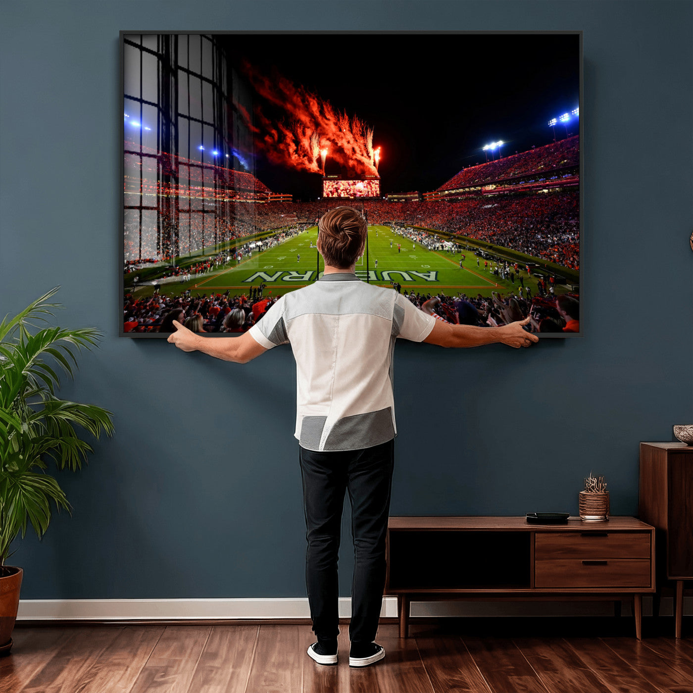 81918884-MGV-CV-36X24 - Auburn Stadium Wall Art Canvas Print, College Football Night Game Crowd, Jordan Hare Stadium Artwork