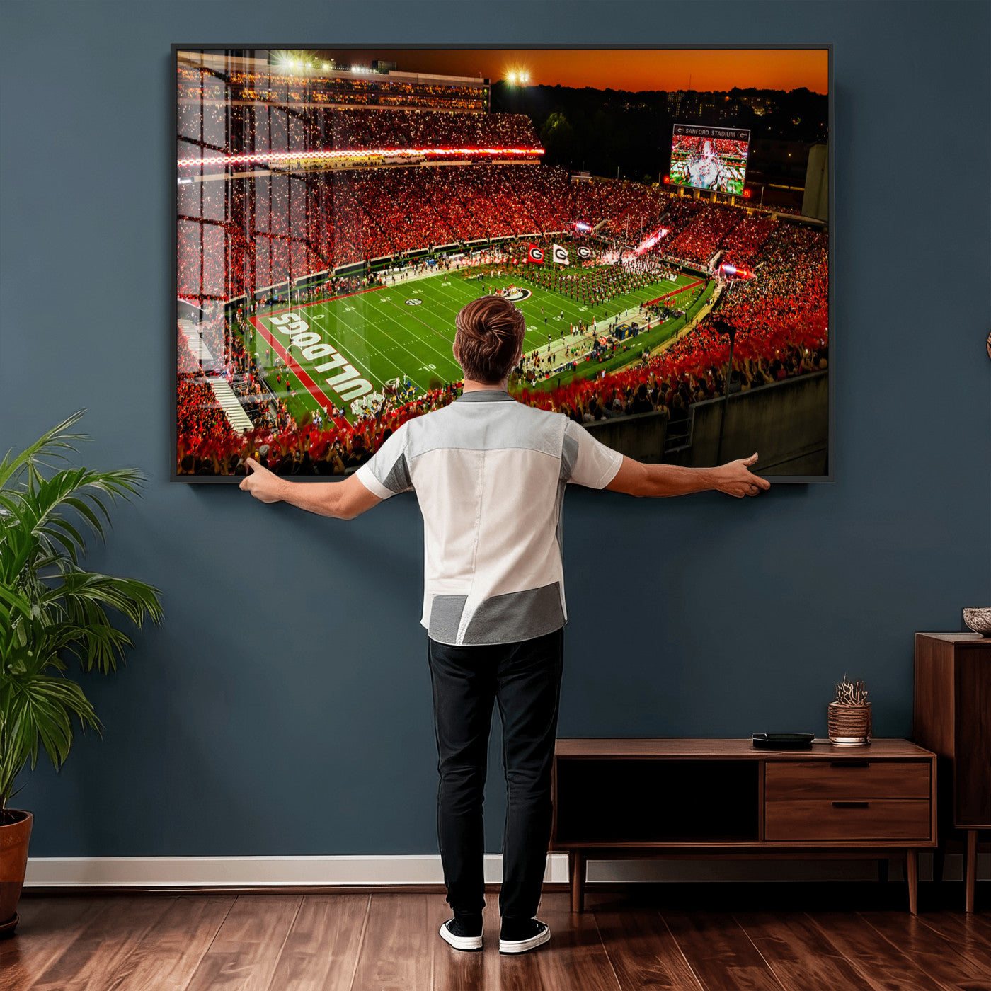 48894104-MGV-CV-36X24 - Georgia Bulldogs Stadium Wall Art Canvas Print, Sanford Stadium Night Game Panorama, College Football Crowd Wall Decor