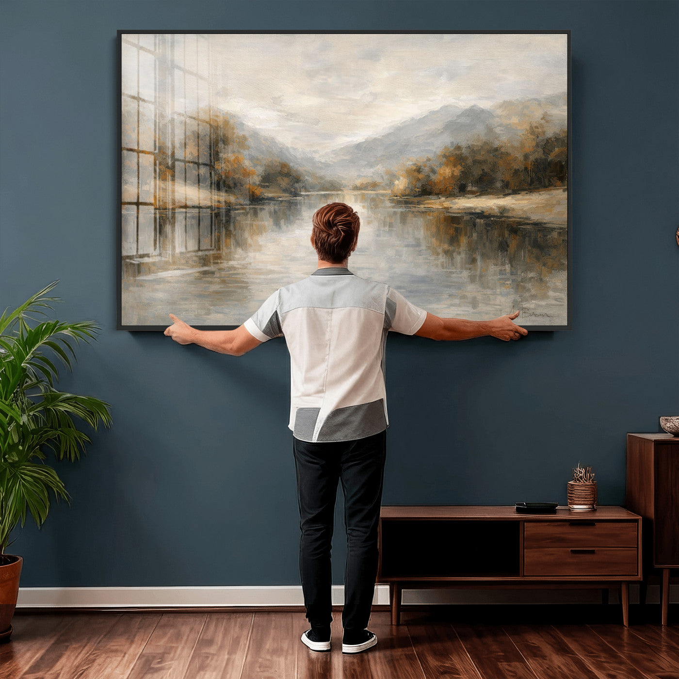 62194542-MGV-CV-36X24 - Abstract Landscape Wall Art Canvas Print, Modern Lake Printing Wall Decor for Contemporary Interiors