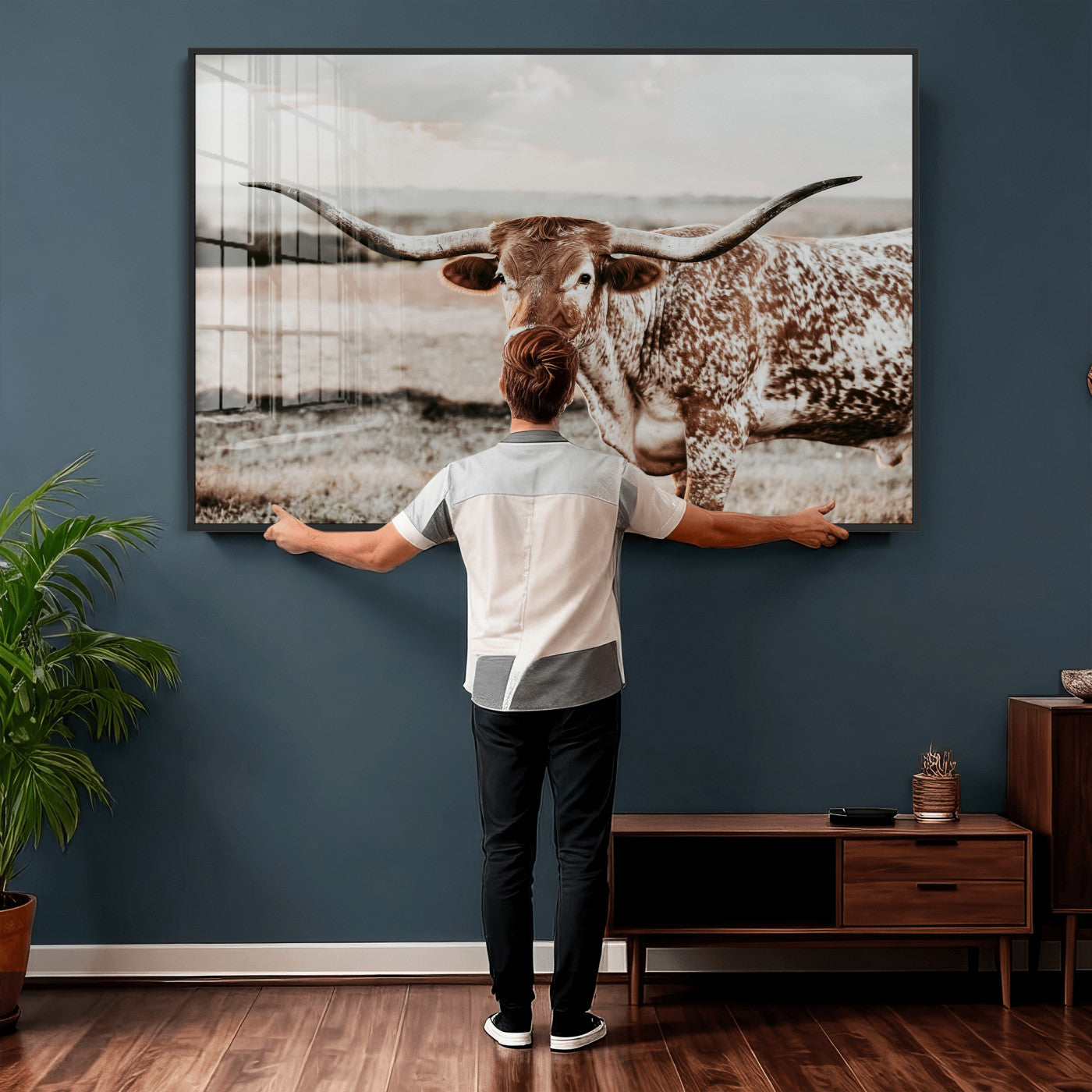 73897046-MGV-CV-36X24 - Texas Longhorn Bull Rustic Wall Art Canvas Print, Western Cattle Photography Canvas Print, Ranch Farm Animal Western Art Printing