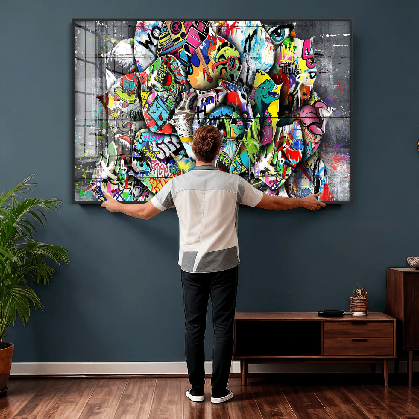77553344-MGV-CV-36X24 - Abstract Graffiti Collage Street Art Wall Art Canvas Print, Colorful Urban Pop Art Canvas Print, Modern Graffiti Patchwork Contemporary Art Printing