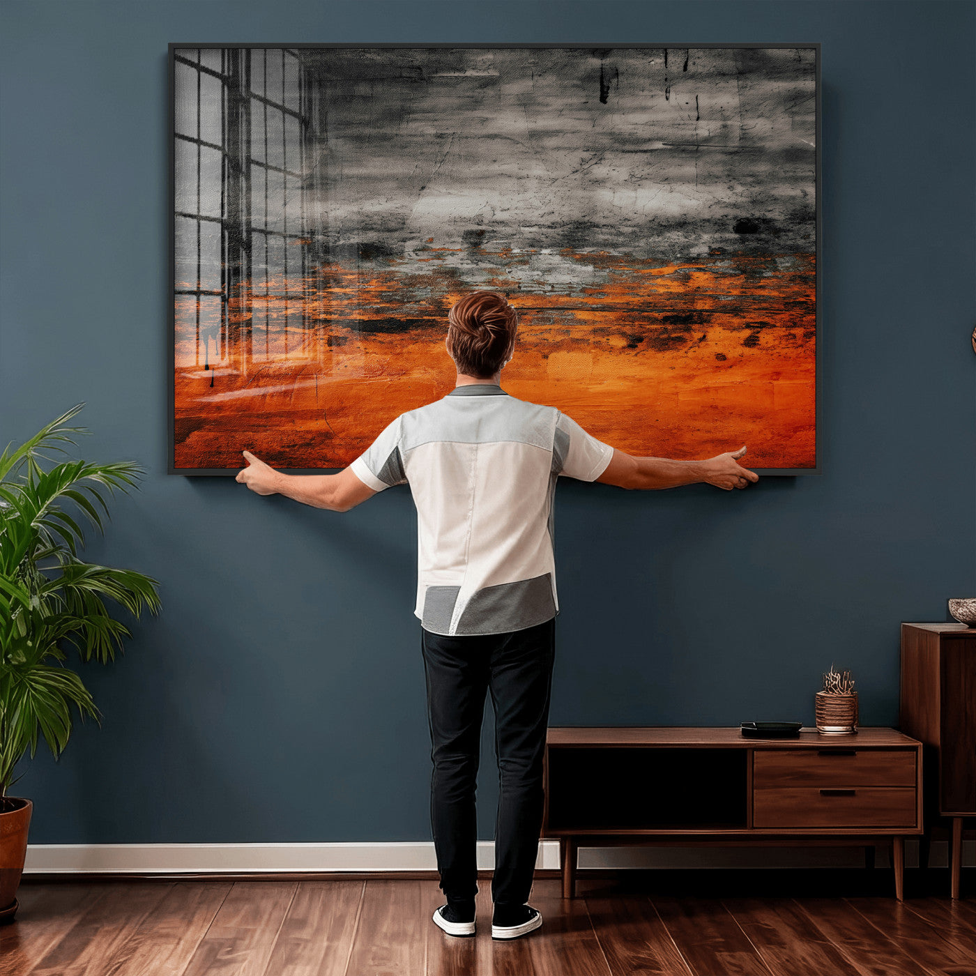 75409282-MGV-CV-36X24 - Black Orange Abstract Wall Art Canvas Print Modern Textured Painting Decor