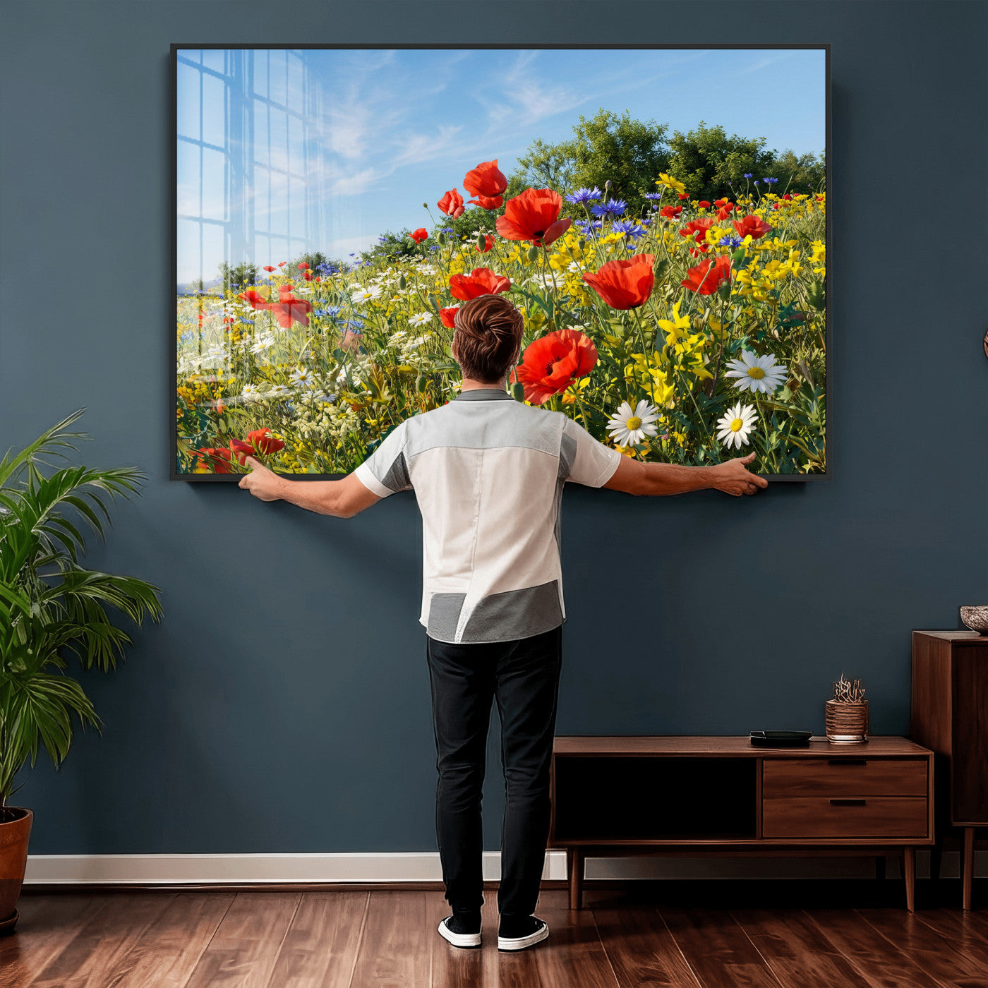 38570784-MGV-CV-36X24 - Wildflower Meadow Wall Art Canvas Print – Colorful Poppy and Daisy Field Landscape Artwork for Living Room Decor