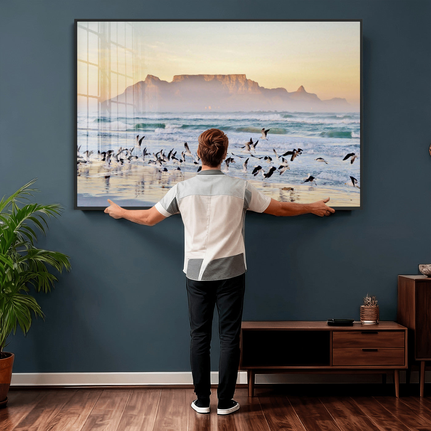 78989362-MGV-CV-36X24 - Seagulls Over Ocean Wall Art Canvas Print – Coastal Beach Landscape Artwork for Living Room Decor