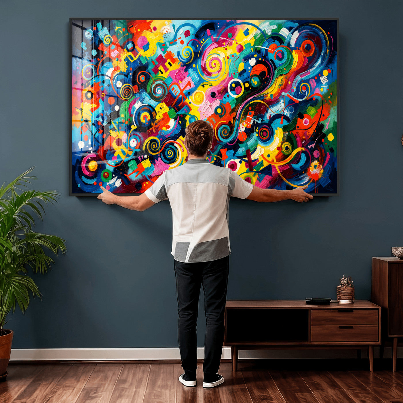 4712069R1-MGV-CV-36X24 - Geometric Abstract Wall Art Canvas Print, Bold Color Abstract Expressionist Painting Print, Modern Geometric Abstract Canvas Art