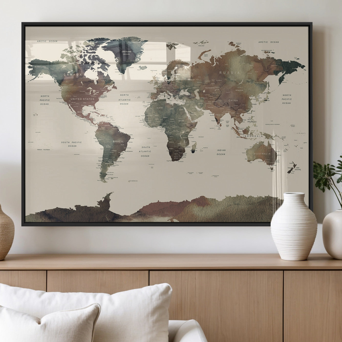 MGV-FP-60X30-3P - World Map Wall Art Canvas Print for Home and Office Decor