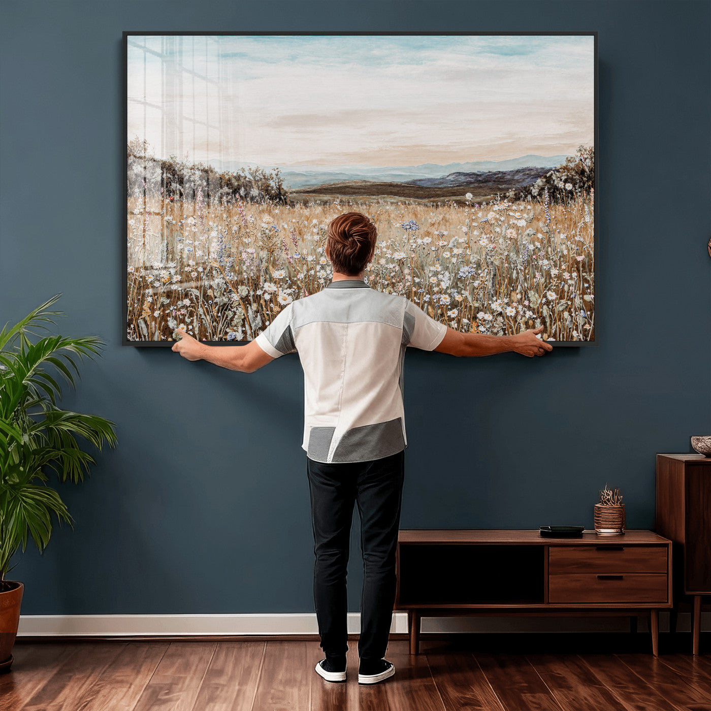 F35773805-MGV-CV-36X24 - Neutral Wildflower Field Canvas Wall Art — Beige Earth Tone Botanical Meadow Print | Farmhouse Boho Decor | Bedroom Living Room Gift Her