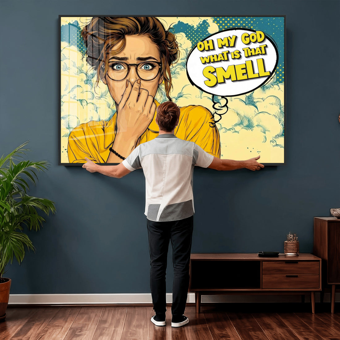 Pop Art Bathroom Sign Wall Art Canvas Print | Funny What Is That Smell Comic Sign