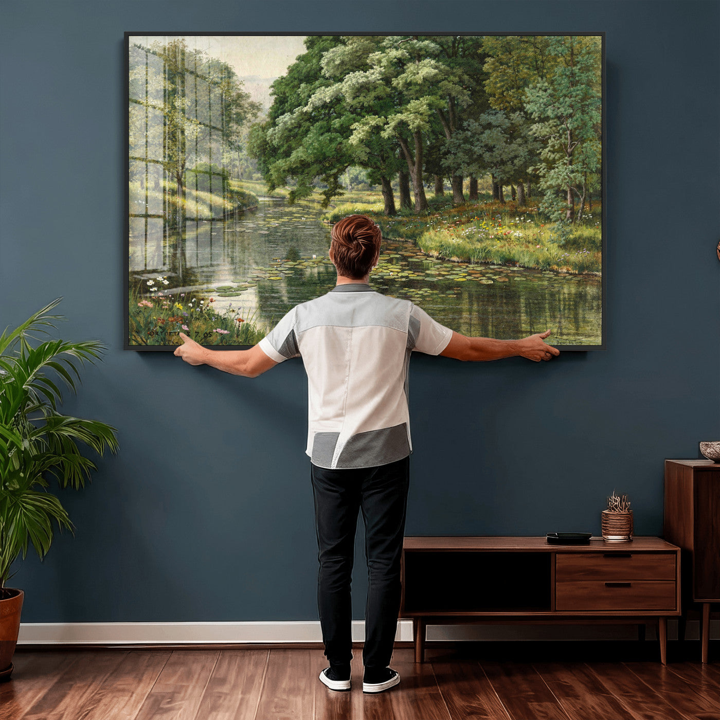 44288560-MGV-CV-36X24 - Forest Stream Canvas Wall Art, Peder Monsted A Forest Stream 1905 Print, Danish Realist Landscape, Lily Pad River Nature Decor, Vintage Green Painting