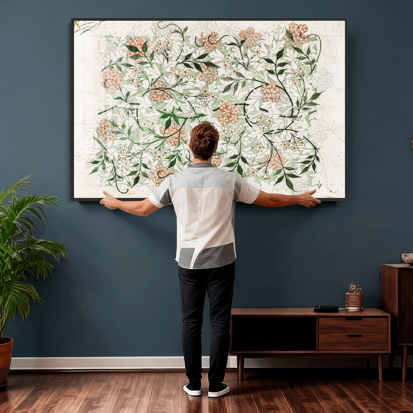 17622011W-MGV-CV-36X24 - William Morris Jasmine Flower Wall Art Canvas Print, Botanical Floral Canvas Print, Vintage Cottagecore Wall Decor, Framed Nature Artwork Ready to Hang