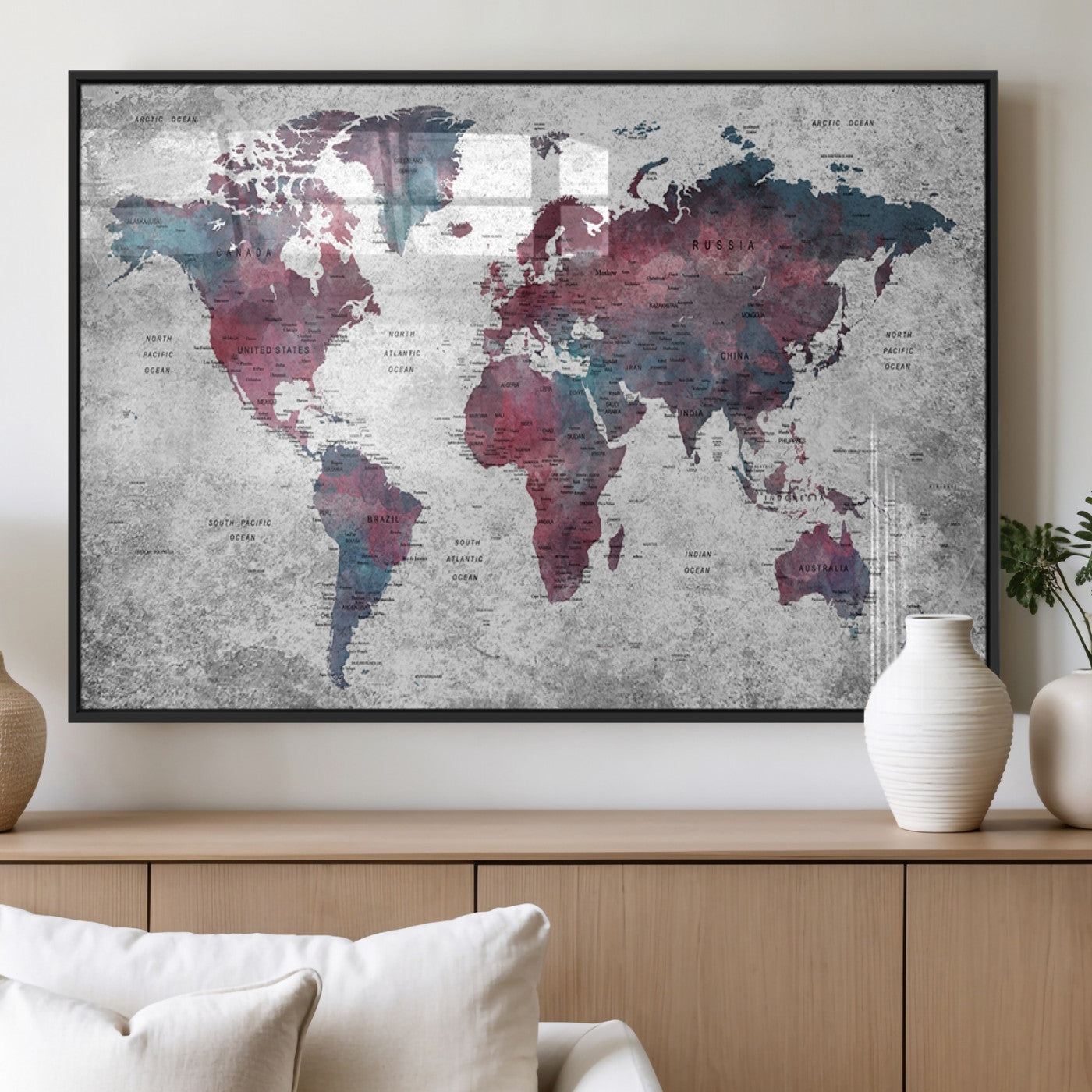 MGV-FP-60X30-3P - World Map Wall Art Canvas Print for Home and Office Decor