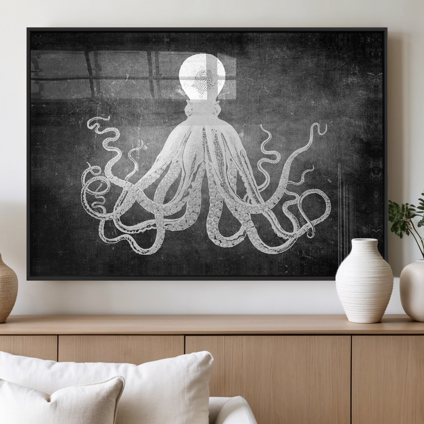 MGV-FP-60X30-3P - Black White Octopus Wall Art Canvas Print