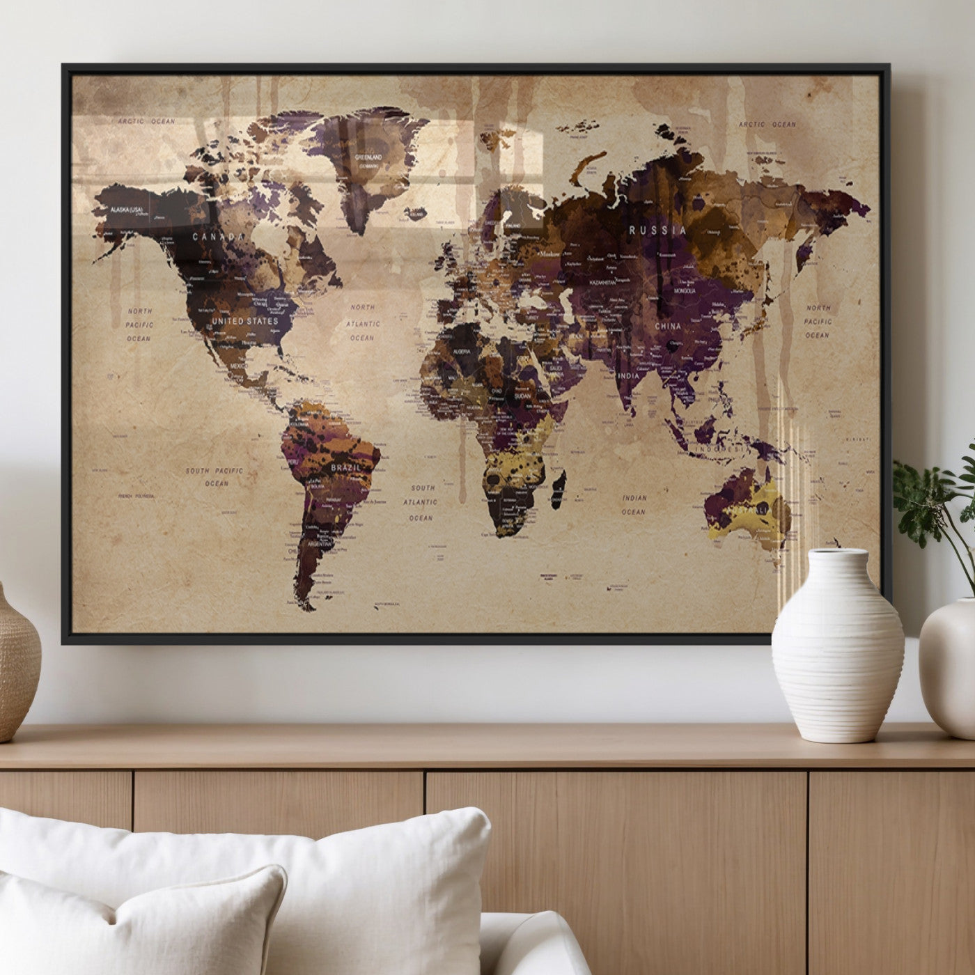 MGV-FP-60X30-3P - World Map Wall Art Canvas Print for Home and Office Decor
