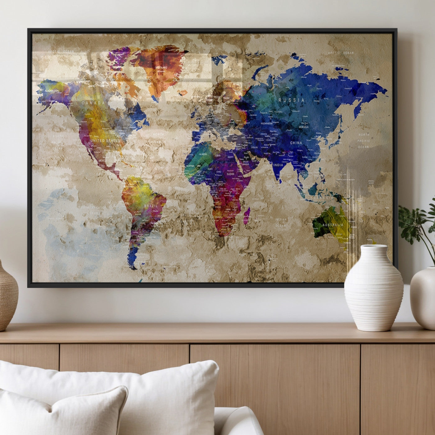 MGV-FP-60X30-3P - World Map Wall Art Canvas Print for Home and Office Decor