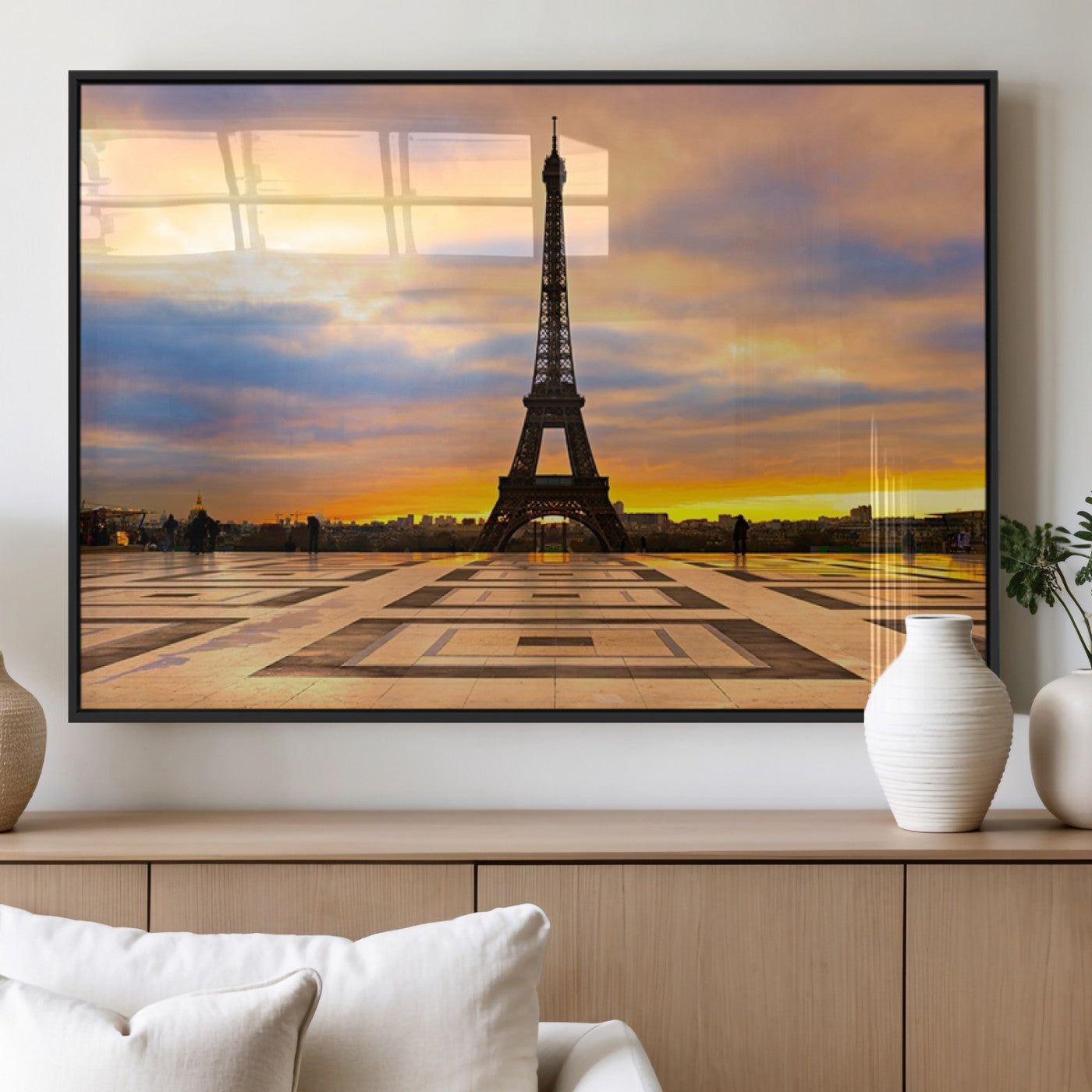 MGV-FP-60X30-3P - Paris Eiffel Tower Sunset Canvas Wall Art Print - Iconic Landmark Decor with Vibrant Colors