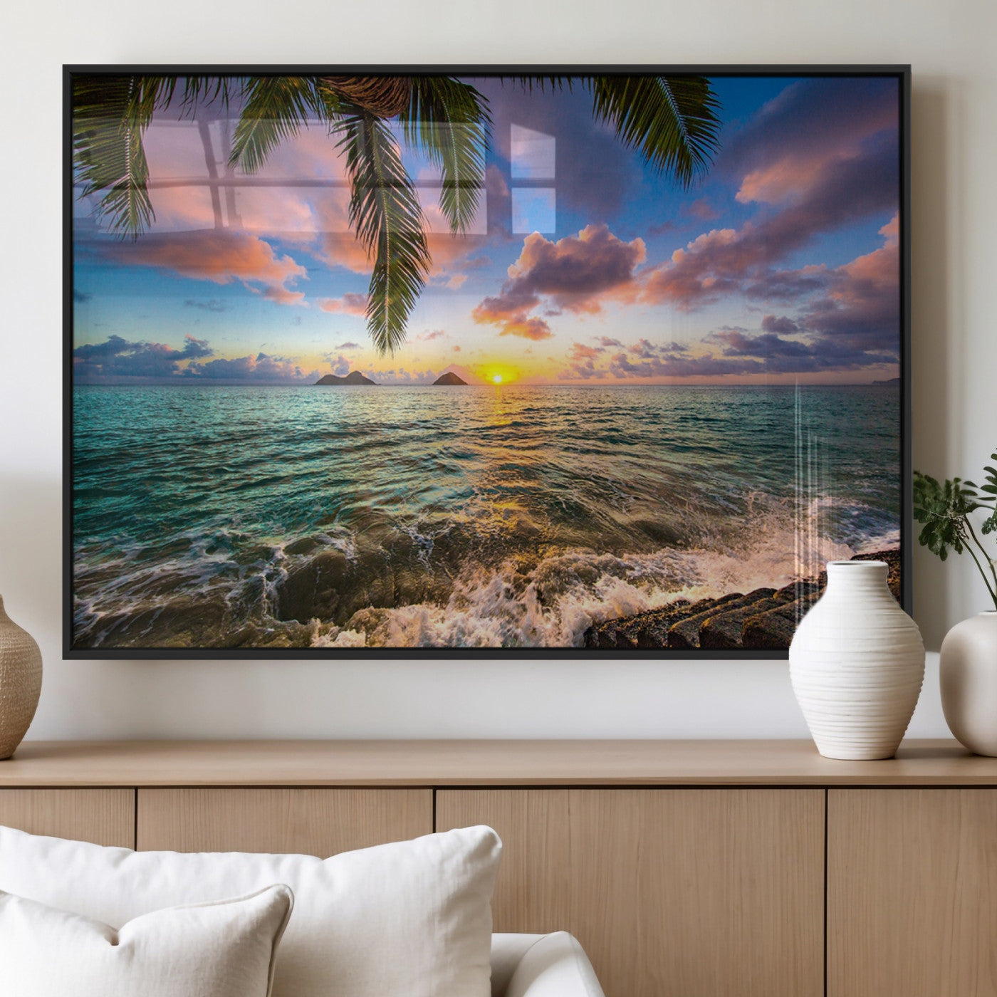 MGV-FP-60X30-3P - Framed Tropical Sunset Art Canvas Print