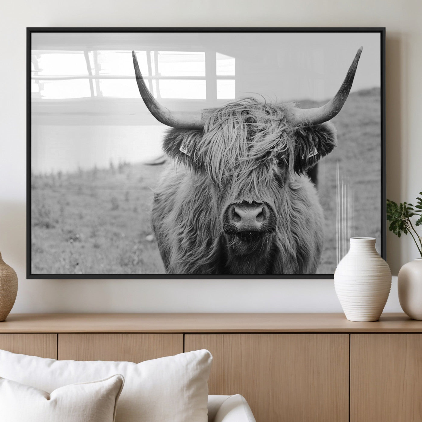 MGV-FP-60X30-3P - Newfoundland Cow Art Wall Art, Black White Cow Art Wall Art Canvas Print