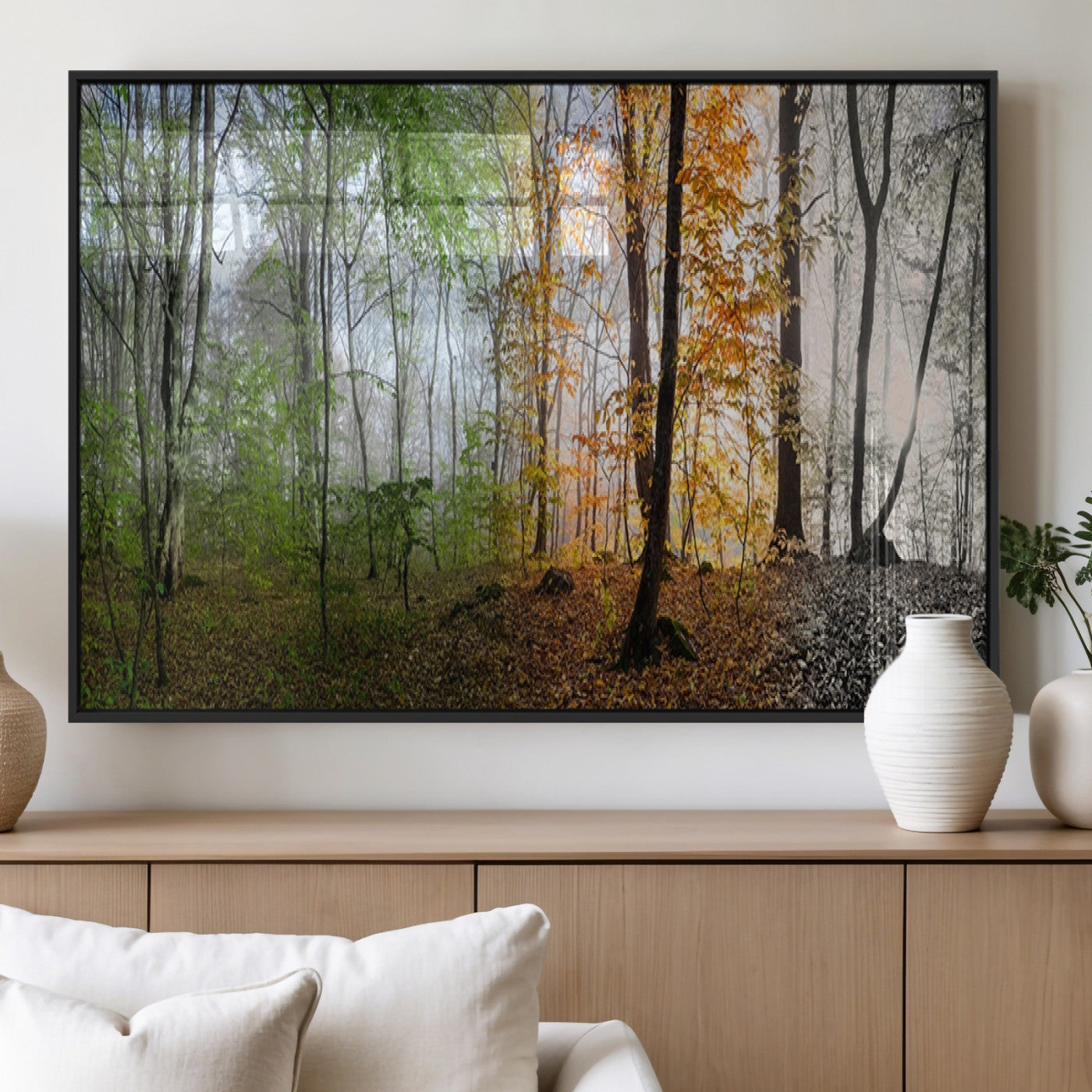 MGV-FP-60X30-3P - Four Seasons Wall Art Forest Canvas Print – Triptych Seasonal Nature Print – Landscape Decor for