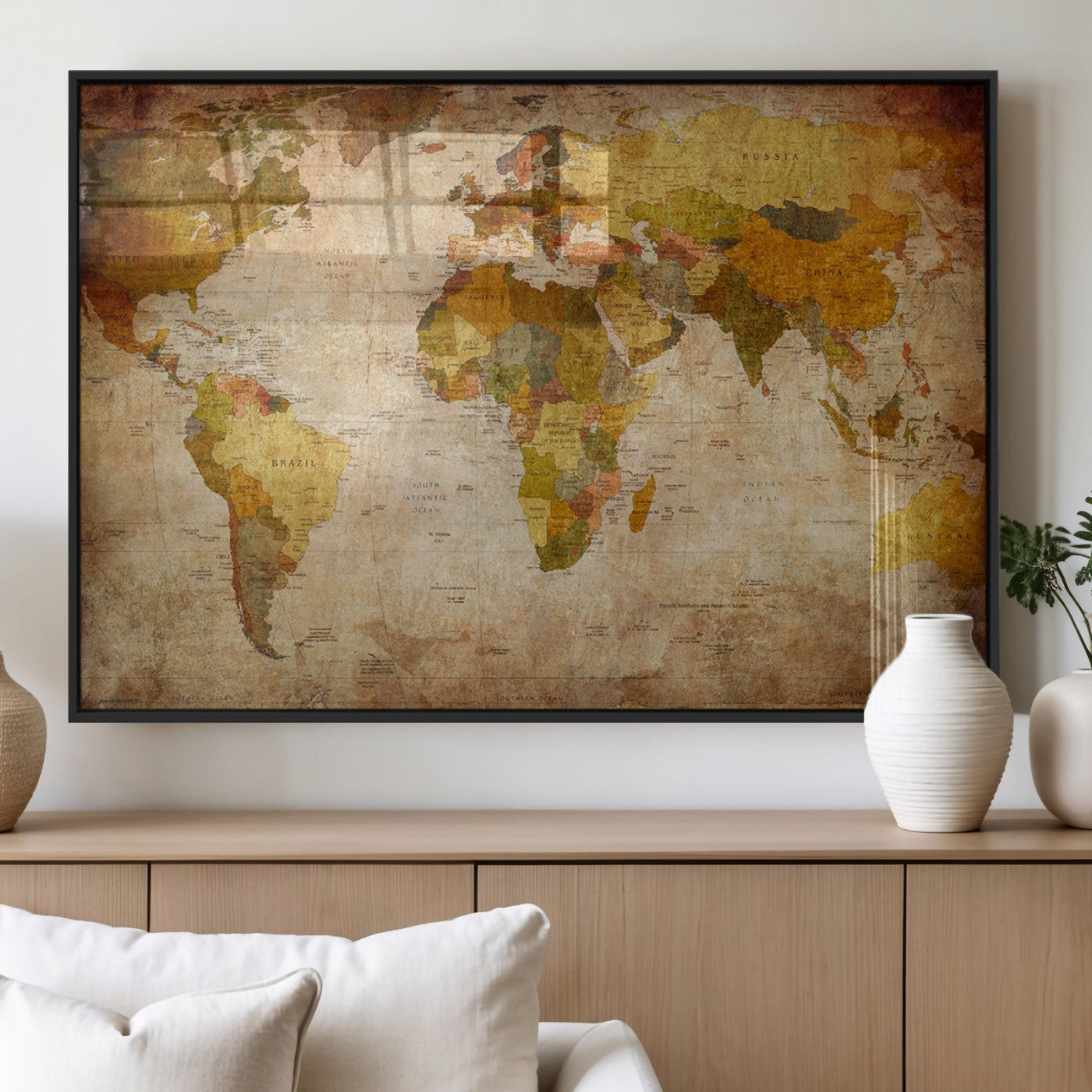MGV-FP-60X30-3P - Push Pin World Map Canvas Print – Framed Wall Art for Couples to Track Their Travels – Anniversary