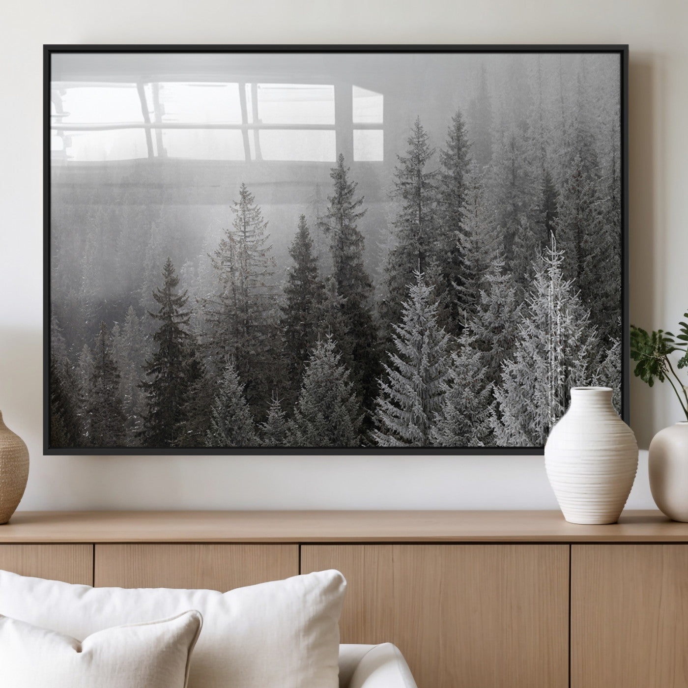 MGV-FP-60X30-3P - Big Foggy Forest and Misty Trees Forest Wall Art Canvas Print