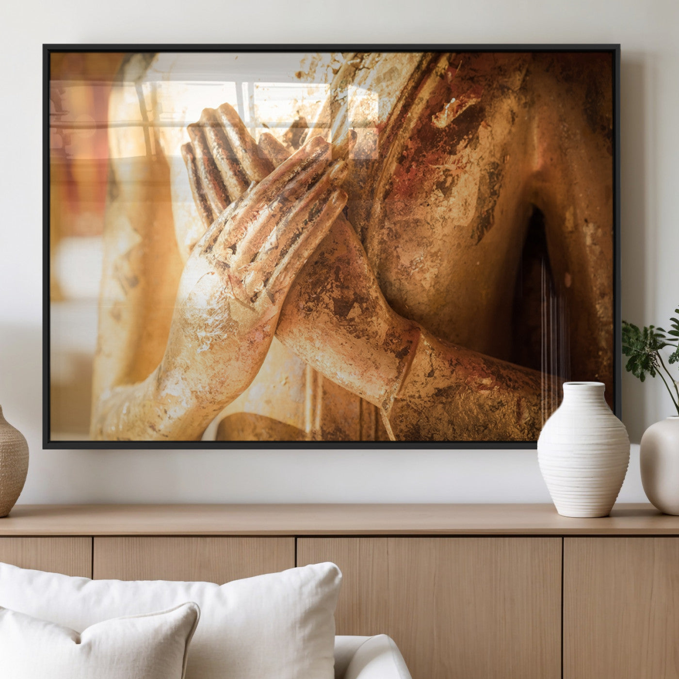 87005-MGV-FP-60X30-3P_Black-Buddha Statue Hands Wall Art Canvas Print