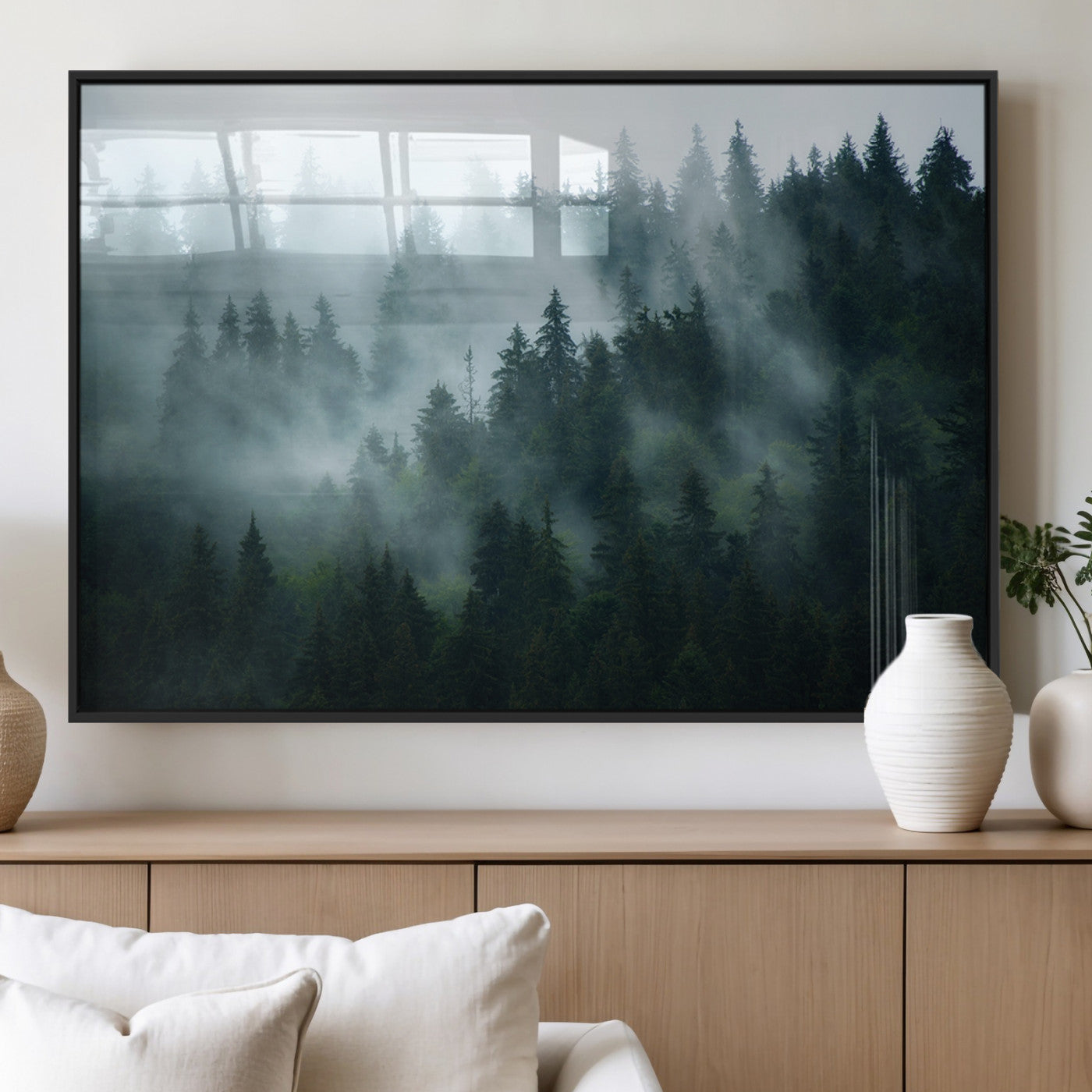 MGV-FP-60X30-3P - Foggy Forest 3-Panel Canvas Wall Art | Large Giclée Nature Scene Print for Living Room, Office, or
