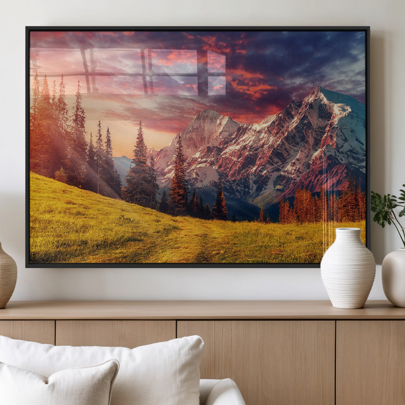 MGV-FP-60X30-3P - Mountain and Daylight Red Sunset Wall Art Canvas Print