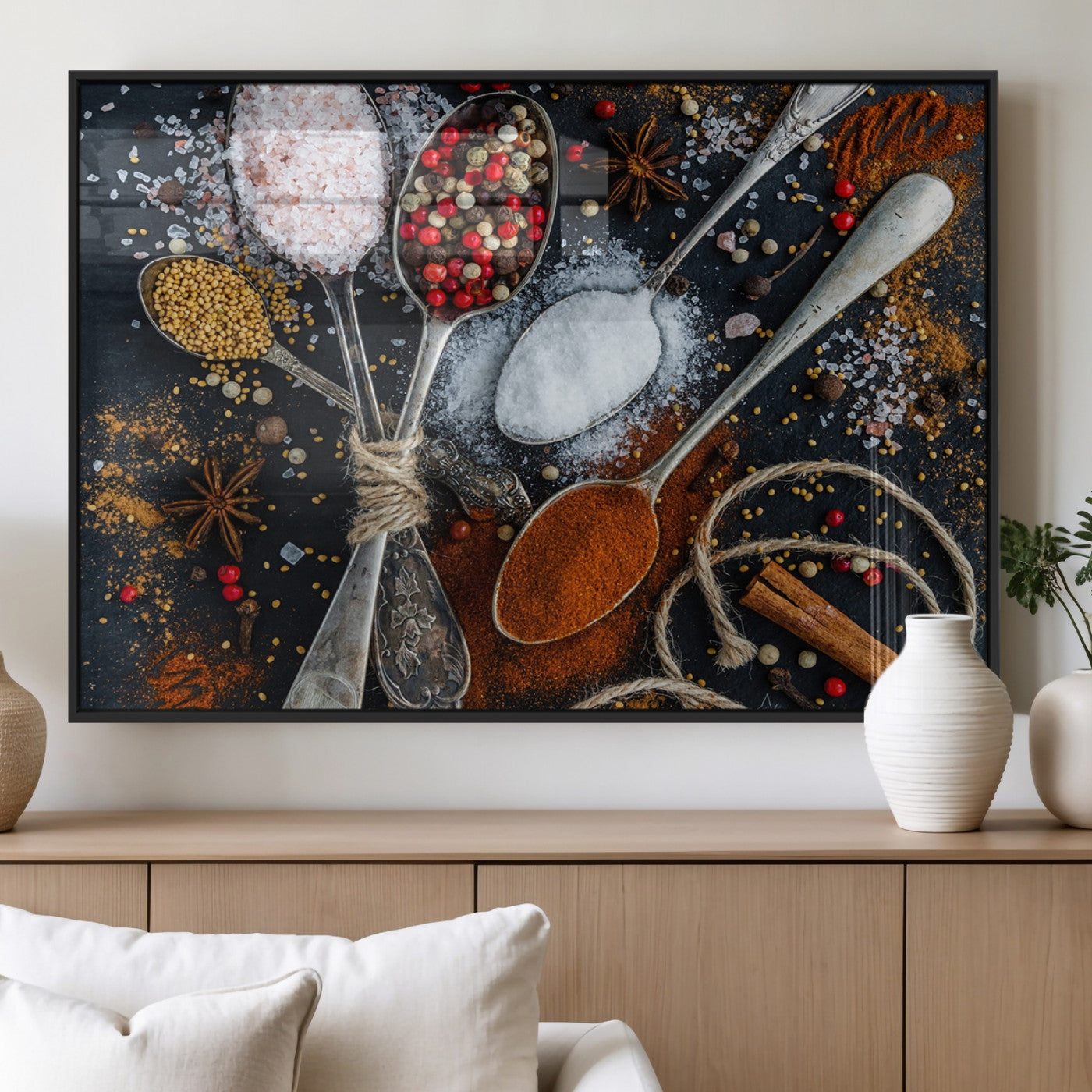 MGV-FP-60X30-3P - Spices and Seasonings Canvas Wall Art – Colorful Triptych Kitchen Decor – Culinary Art for Dining