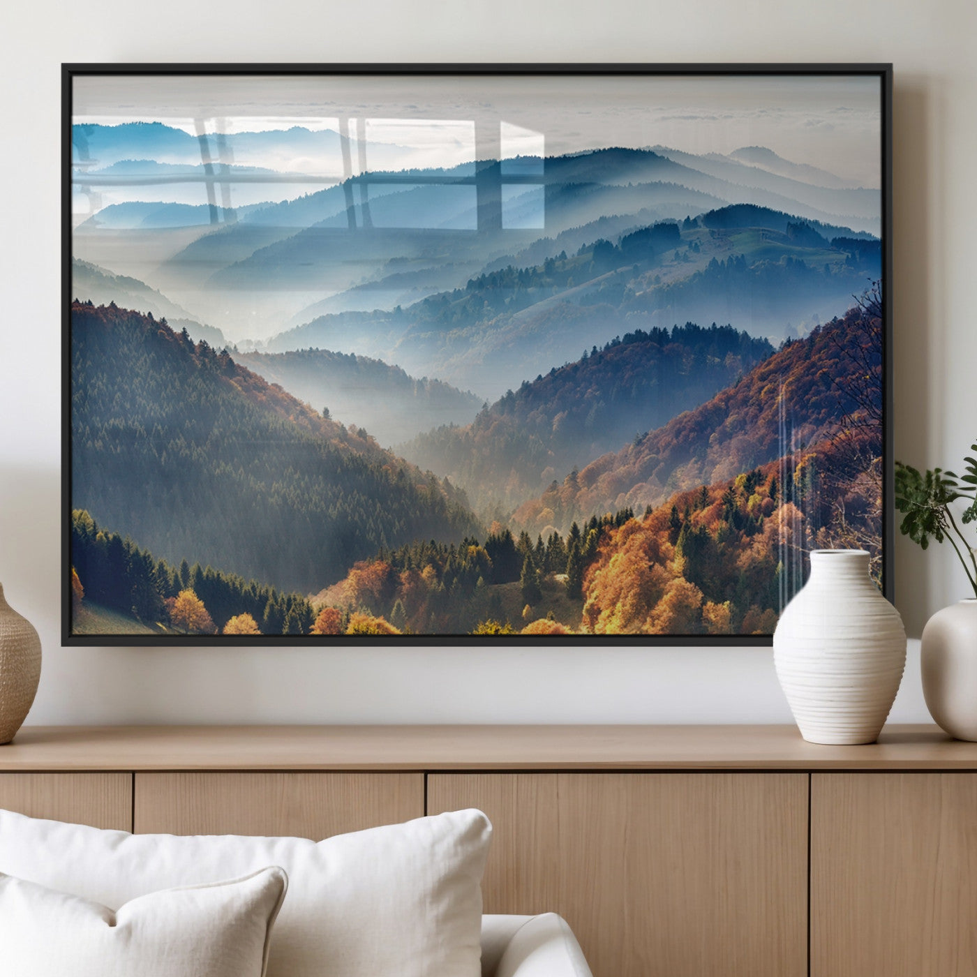 MGV-FP-60X30-3P - Misty Mountain Sunrise Triptych Canvas Print – Autumn Landscape Wall Art – Scenic Nature Decor –
