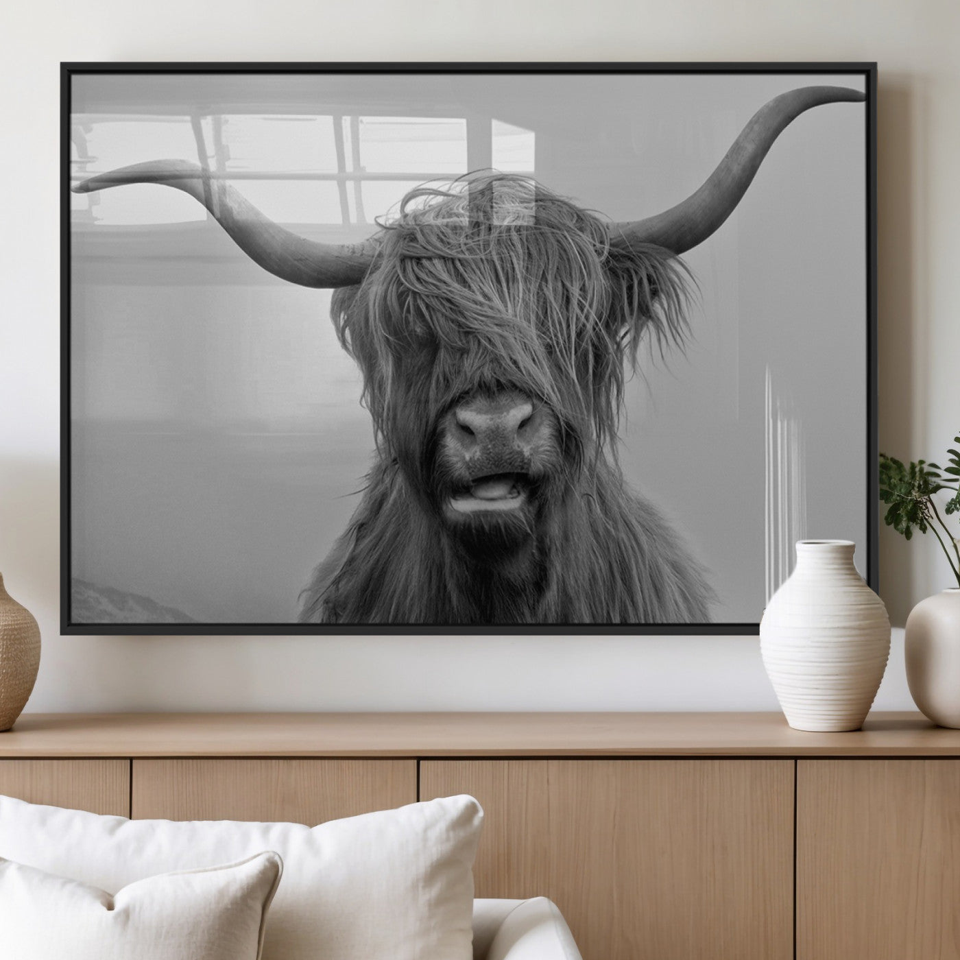 MGV-FP-60X30-3P - Texas Cow Wall Art Canvas, Texas Longhorn Cattle Canvas Print