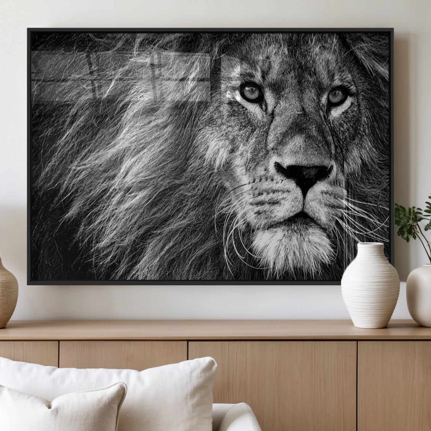 MGV-FP-60X30-3P - Black and White Lion Canvas Wall Art Print