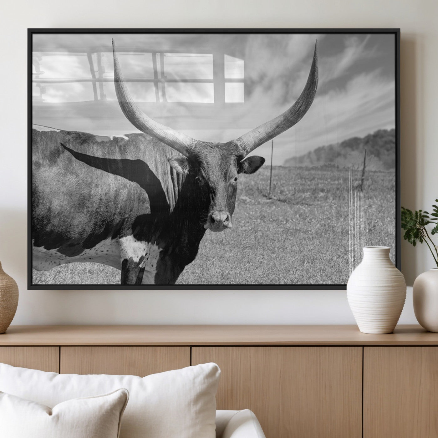MGV-FP-60X30-3P - Cattle Wall Art Longhorn Cow Canvas Print