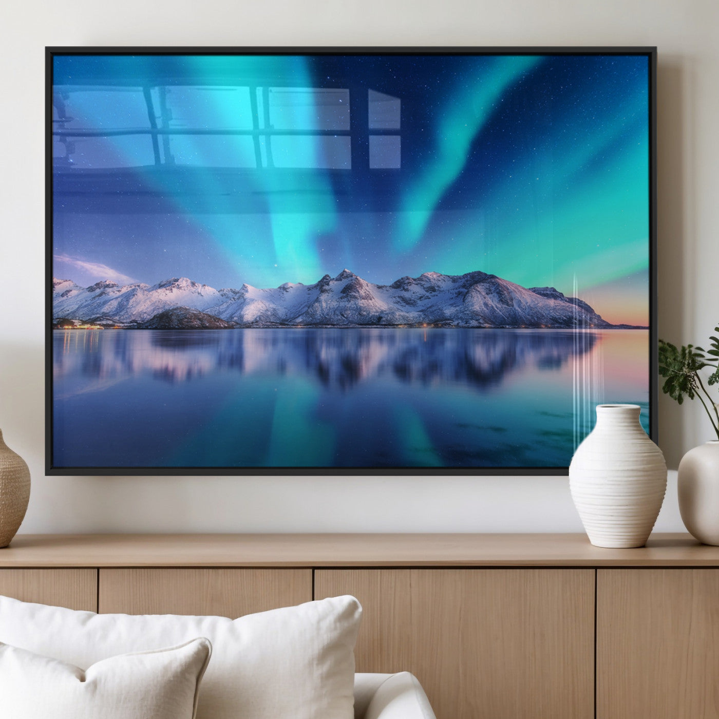MGV-FP-60X30-3P - Northern Lights above Mountain Wall Art, Northern Lights Wall Art Canvas Print