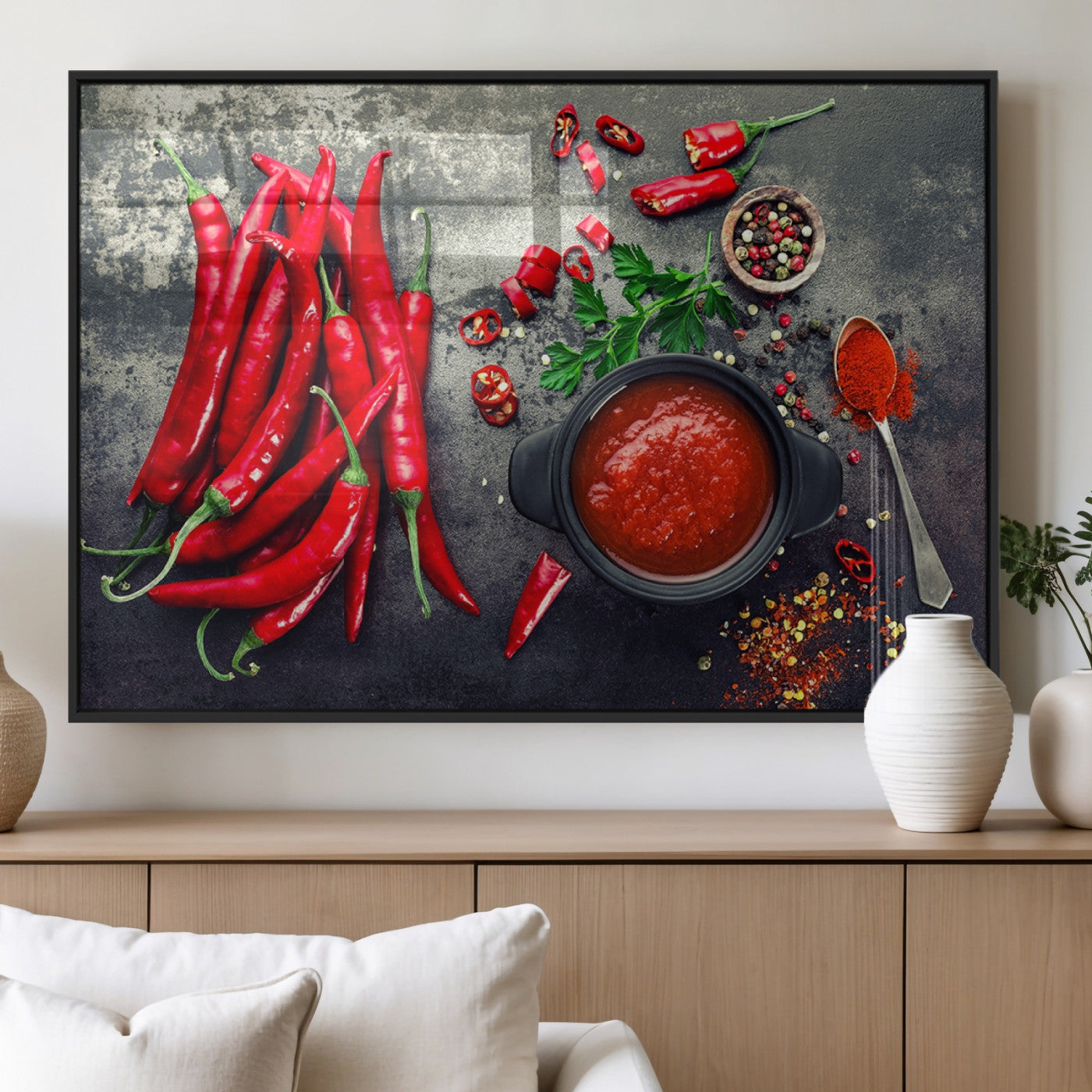 MGV-FP-60X30-3P - Red Pepper Kitchen and Restaurant Wall Wall Art, Red Pepper Kitchen Wall Decor Canvas Print
