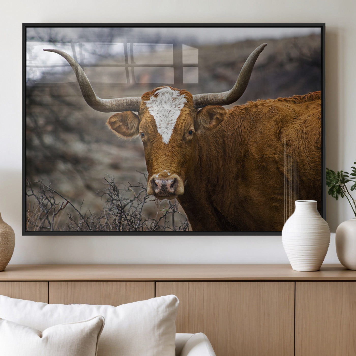 MGV-FP-60X30-3P - Texas Longhorn Canvas Wall Art - Longhorn Steer Canvas Wall Art Print- Rustic Western Animal Print,