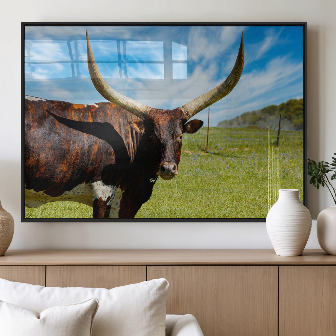 MGV-FP-60X30-3P - Longhorn and Cow Wall Art, Country Cow Wall Decor Canvas Print