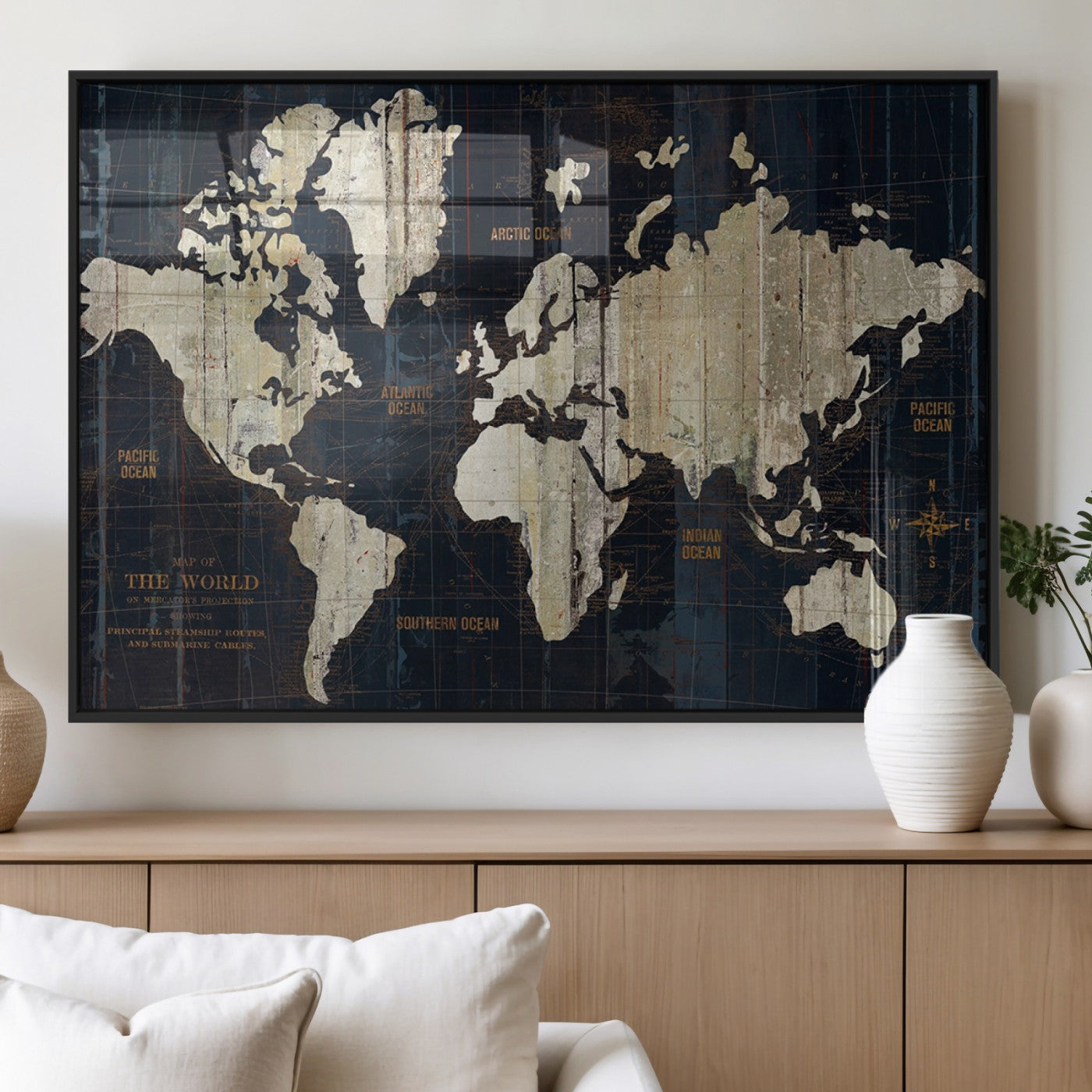 MGV-FP-60X30-3P - Push Pin World Map Canvas Print – Framed Wall Art for Couples to Track Their Travels – Anniversary