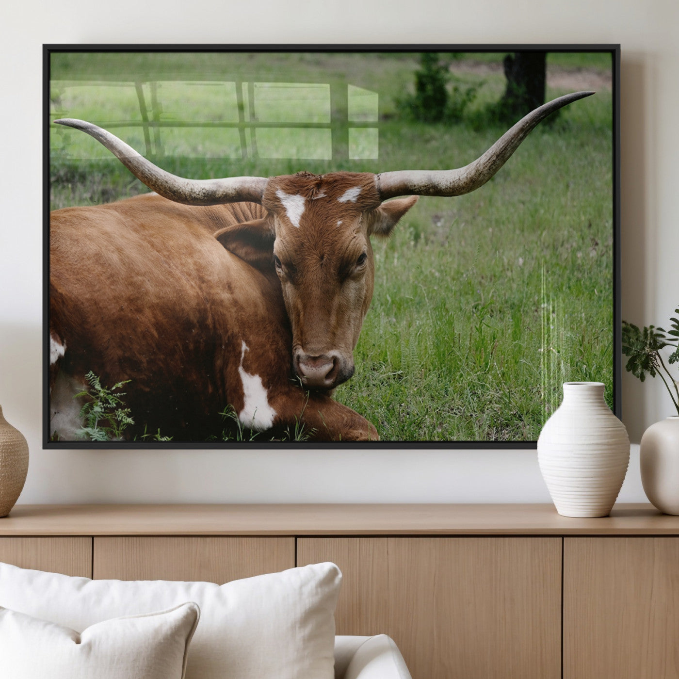 MGV-FP-60X30-3P - Longhorn Cow Animal Wall Art Canvas Print