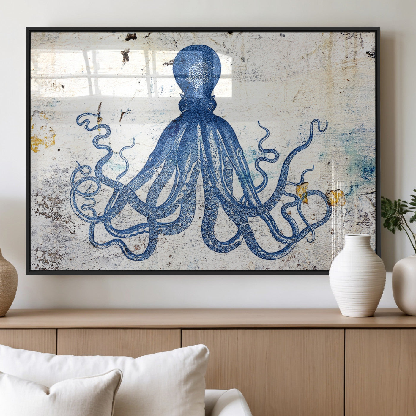 MGV-FP-60X30-3P - Octopus Canvas Wall Art | Coastal Marine Life Artwork for Living Room, Bedroom, or Office |