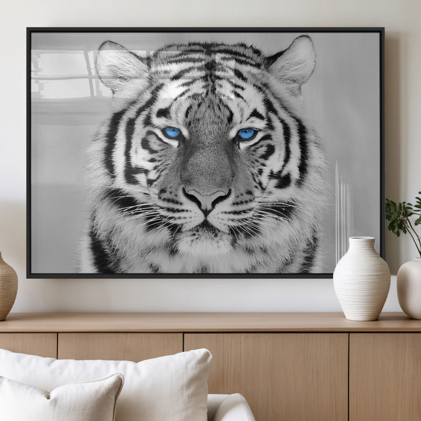 MGV-FP-60X30-3P - Black and White Tiger Wall Art Animal Canvas Print