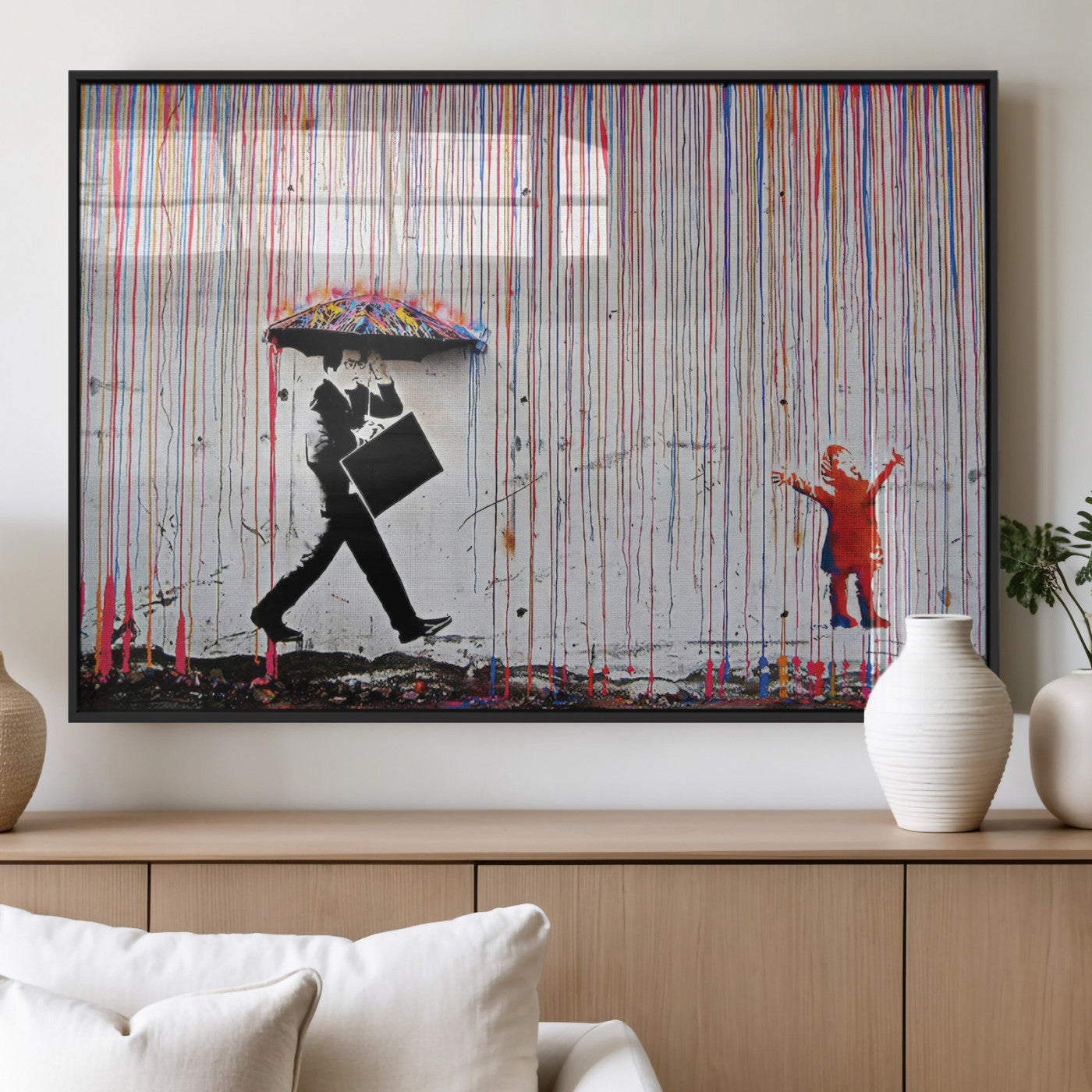MGV-FP-60X30-3P - Banksy Wall Art Canvas Print, Framed Graffiti Art Picture Print, Banksy Urban Graffiti Perfect Modern Decor Artwork